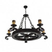 Distribuidor - Lâmpadas Diversas | Lâmpadas Rústicas | LAMPARA RUSTICO RUEDA 5XE27 MARRON REGX68X68 CM Ref: 92.527/5